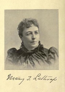 An early photo of Mary T Lathrap, in high necked black dress