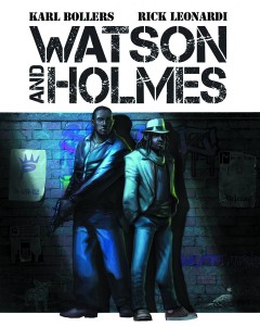 Two black men stand in a dark alley, on the left a short haired man holds a gun, beside him a long haired man in a hat and suit coat rests his hands casually in his pockets