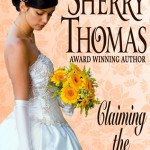A dark haired bride looks down at her hem, one hand holding a colorful yellow bouquet